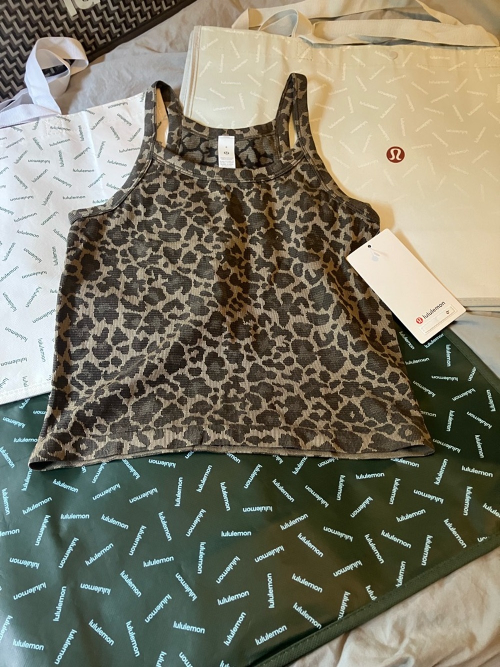 NWT Lululemon Swiftly Cami Tank Top, Sz 6, Mesh True Leopard Chino/Night Brown
